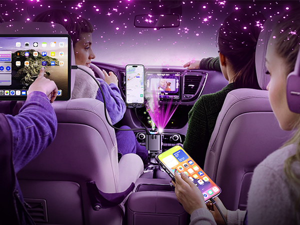 Retractable USB C Car Chargerwith 69W Fast Charging for iPhone 16 Aromatherapy and Starlight