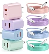 Fast Charger for iPhone 17 16, 4 Pack 20W Dual Port A/C Wall Charger Block for iPhone with 6FT US...
