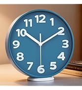 45MinST 8-Inch Blue Modern Wall Clock – Silent Non-Ticking, 3D Large Numbers, Accurate Timekeepin...