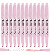 Cgerma Pink Highlighter 12 Pack, Mild Pastel Color, Chisel Tip Bible Highlighters No Bleed, Quick...