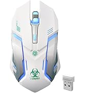VEGCOO White Wireless Gaming Mouse, Silent Click Wireless Mouse with 3 Level DPI, Rechargeable Co...