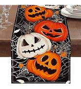 Oeyliz Halloween Pumpkins Table Runner Kitchen Dining Orange Table Runner Halloween Party Black P...
