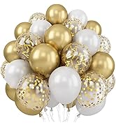 Balloons White and Gold, 60 Packs 12 Inch Metallic Gold Balloons Pearl White Latex Balloons Gold ...