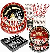 Recheel Movie Night Party Supplies Decorations, Movie Theme Birthday Paper Plates and Napkins Set...