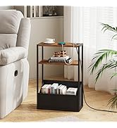 TUTOTAK Narrow Small Side Table, Nightstand with Charging Station, End Table with Storage, Bedsid...
