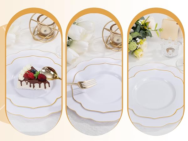 White and Gold Plastic Dinnerware Set