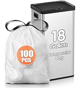 Teivio 18 Gallon 100 Counts (fit 16-18 Gal) Large Drawstring Trash Bags Strong Tall Kitchen Compa...