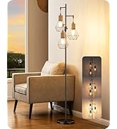 EDISHINE Dimmable Industrial Floor Lamp, Farmhouse Standing Lamp for Living Room with 3 LED Ediso...