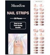 MelodySusie 30PCS Semi Cured Gel Nail Strips (Silver Chrome French Tips), Works with Nail lamp, S...
