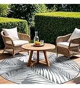 GENIMO Outdoor Rug 10' Round Waterproof for Patios Clearance, Reversible Outdoor Plastic Straw Ca...