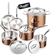 Ciwete Whole Tri-ply 18/10 Stainless Steel Cookware Set, 10 Pcs Elegant Copper Pots and Pans Set,...
