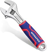 WORKPRO 8-inch Adjustable Wrench, Wide Jaw Opening Wrench with Rubber Anti-slip grip, Metric/SAE ...