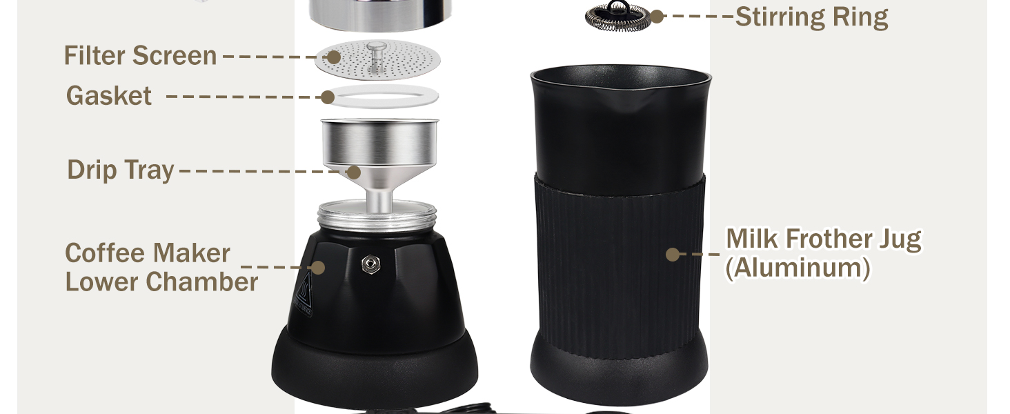 2-in-1 Milk Frother Electric Foam Maker and Moka Coffee Maker Espresso Maker