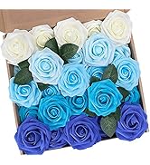 N&T NIETING Blue Roses Artificial Flowers, 25pcs Fake Flowers Rose Perfect for DIY Wedding Brides...