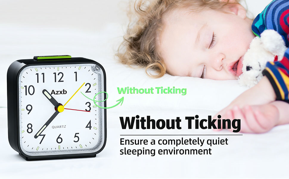 Azxb Analog Alarm Clock Silent Battery Operated Travel Alarm Clock with Night Light Snooze