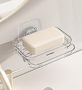 COLINCH Toro Wall-Mounted Soap Holder with Drain Tray, Clear PET, Adhesive Mount, for Bathrooms, ...