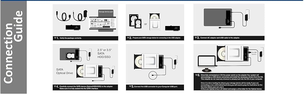 USB 3.0, Optical Adapter, HDD adapter, SSD adapter, 2.5", 3.5", SATA I/II/III, 6Gbps
