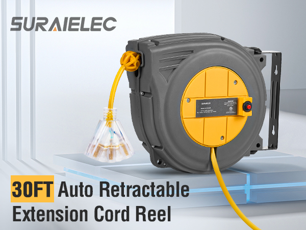 cord reel 30 feet 10 AMP Circuit Breaker, Ceiling Hanging/Wall Mount for Workshop, Garage