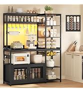 47.2 in Bakers Rack with Power Outlet &amp; LED Light, Coffee Bar with Coffee Pod Holder for Vetuo, K...
