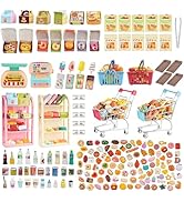 196Pcs Dollhouse Miniature Store Grocery Accessories Mini Shopping Cart Basket 4 Three-Layer Shel...