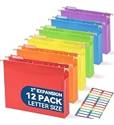 SortRax Plastic Extra Capacity Hanging File Folders, 2" Assorted Colors Expanding Pocket, Heavy D...