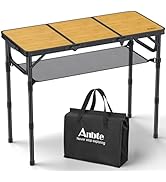 Anbte 3ft Camping Table Foldable with Storage Net and Bag, 3 Adjustable Heights High 27.5