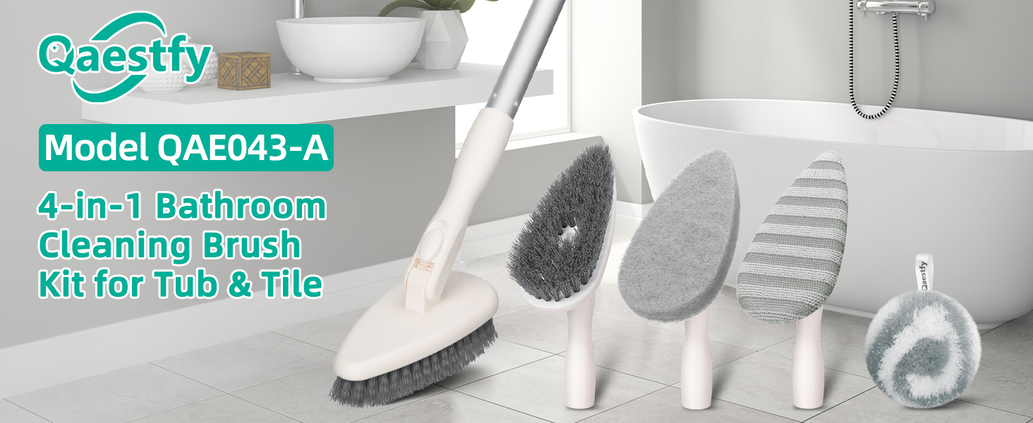 QAE043-A Banner 4-in-1 bathroom cleaning brush kit for tub and tile with lonhg handle