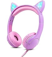 Olyre Kids Headphones, Safe 85db Volume Control Light Up Cat Ear Headphones for iPad Fire Tablet ...