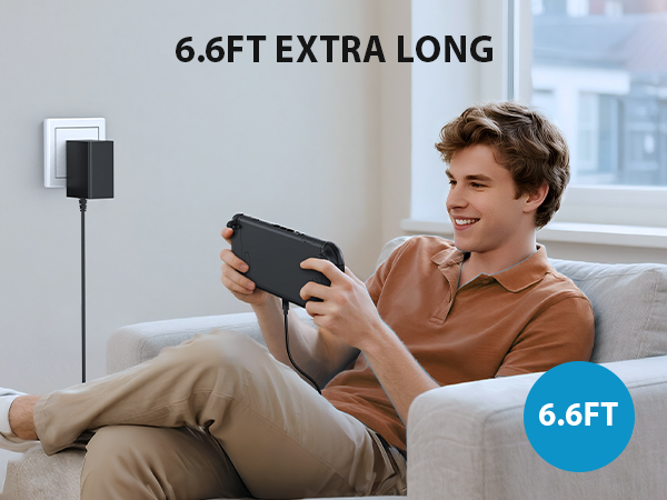 Switch 2 Charger - 60W AC Adapter for Nitendo 2(2025) with 6.6FT Long Cable, Support 4K TV Dock