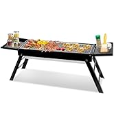 Foldable Charcoal Barbecue Grill Detachable Smoker Grill Portable Tabletop Barbecue Grill with Sh...