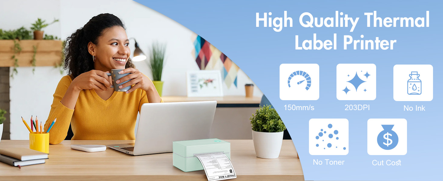 NULLTONEX High quality thermal label printer 150mm/s?72Labels/min?203DPI?No Ink/Toner