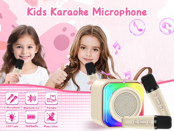 Portable Bluetooth Speaker with 2 Wireless Mics, Songs for All Ages
