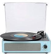 WOCKODER Vinyl Record Player with Speakers New Sleek Sky Blue Turntable Wireless Receiver Bluetoo...