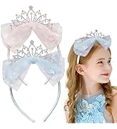 AddLotLot 2 PCS Crown Headbands Cute Tulle Bow Head Bands Pearl Hair Hoop Silver Crystal Tiara Cr...