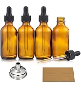 AOZITA 4 Pack, 2 oz Dropper Bottles with 1 Funnels &amp; 4 Labels - 60ml Thick Dark Amber Glass Tinct...