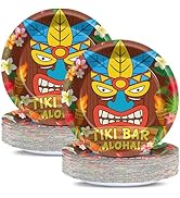 48Pcs Tiki Party Plates for Hawaiian Luau Party Decorations Tropical Aloha Paper Disposable Desse...