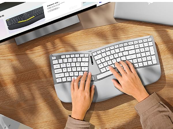 Ergonomic Keyboard Wireless Split Design Palm Rest Volcano Keycaps Natural Typing Type C USB Plug