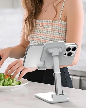 White Adjustable Angle and Height Cell Phone Holder for Desk