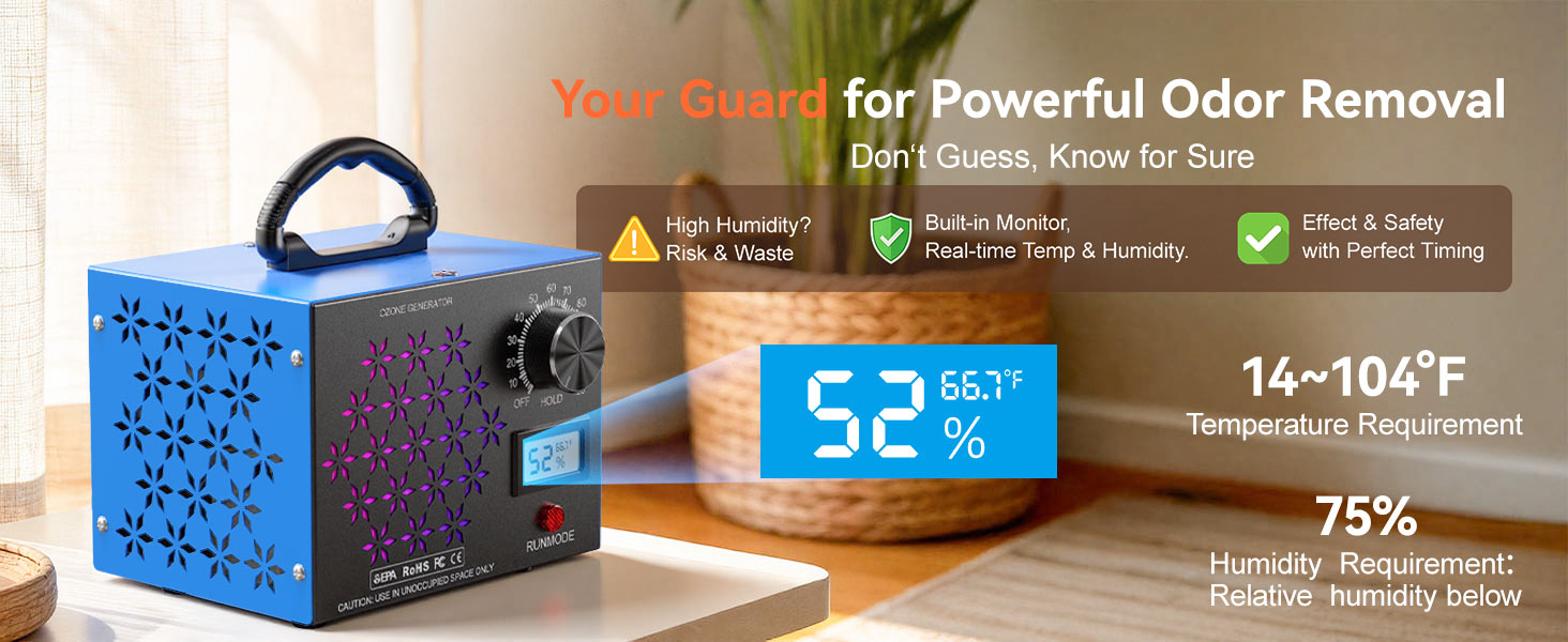 120,000mg/h Ozone Generator Machine with Temp/Humidity Display