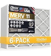 BNX TruFilter 20x25x1 Air Filter MERV 11 (6-Pack) - MADE IN USA - Allergen Defense Electrostatic ...