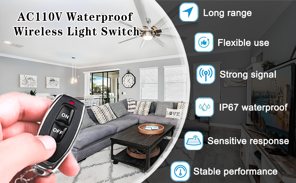 AC100V Waterproof Wireless Light Switch 