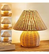 Bamboo Table Lamp Handmade Boho Rattan Bedside Lamp,3 Colors Adjustable Vintage Wicker Wooden Nig...