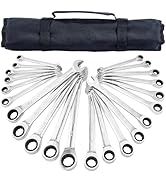 KOOPOOL Ratchet Wrenches Set, 22-Piece Combination Wrench Set, Metric &amp; SAE, Anti-Slip Grip, CR-V...