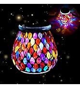 Mosaic Red Solar Lanterns, Outdoor Glass Hanging Lights, Waterproof, Solar Table Lamps, Christmas...