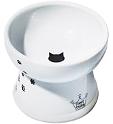 Necoichi Raised Cat Food Bowl – Ceramic Elevated Cat Bowl for Whisker &amp; Neck Fatigue, Dishwasher ...