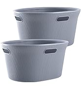 Superio Ribbed Collection - Decorative Plastic Laundry Basket with Cut-Out Handles, Grey (2 Pack)...