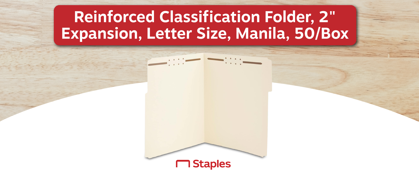Staples Reinforced Fastener Folders, Letter, Manila, 50/Box