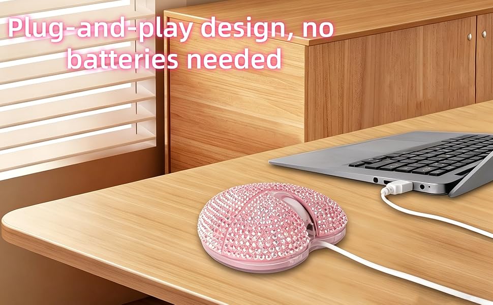 Cute Bling Crystal Rhinestone Heart Shape Optical Portable USB Corded Mice for Laptop PC Computer