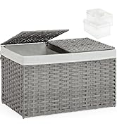 SETVSON Storage Basket with Lid Rattan Storage Basket with 2 Separate Lid, 27.8 Gallon (105 L) Wi...
