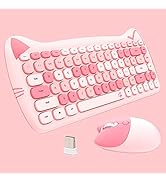 Cute Cat 2.4G USB Wireless Keyboard and Mouse Combo, Silent Keys, Candy Colors, Compatible with N...